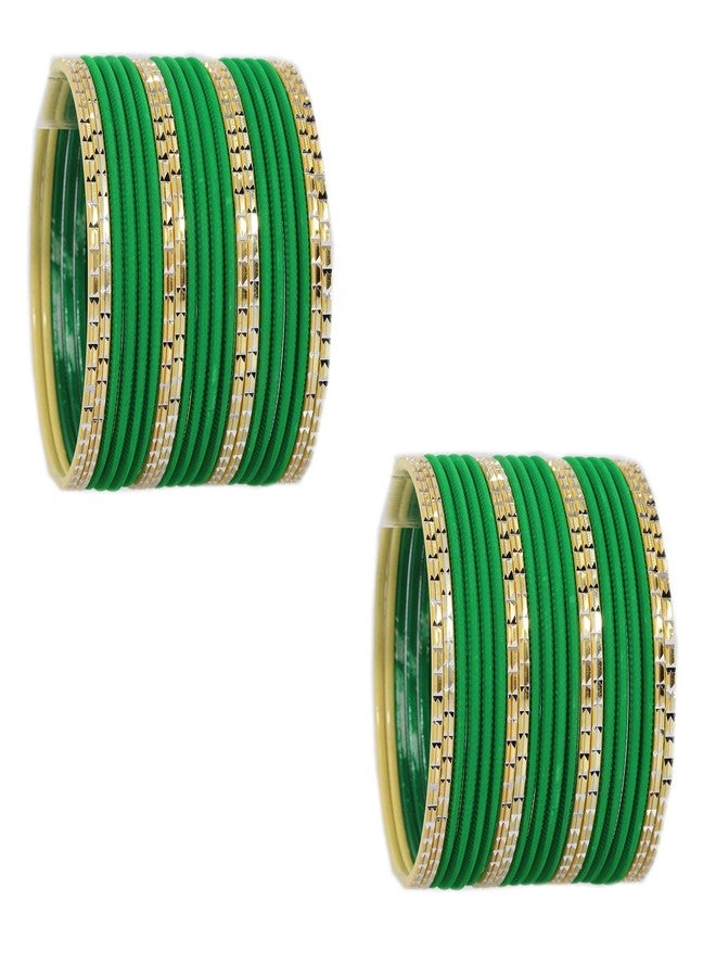 ZULKA Non-Precious Metal with Base Metal Engraved Pattern Glossy with Matte Finished Bangle set for Women and Girls, (Green_2.4 Inches), Pack of 40 Bangles - Image 3