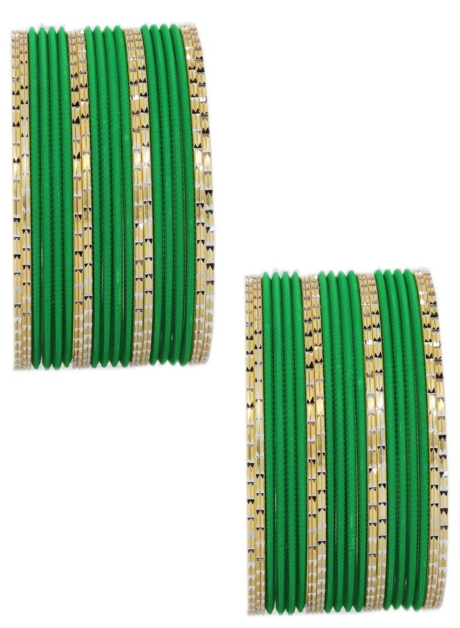ZULKA Non-Precious Metal with Base Metal Engraved Pattern Glossy with Matte Finished Bangle set for Women and Girls, (Green_2.4 Inches), Pack of 40 Bangles - Image 4