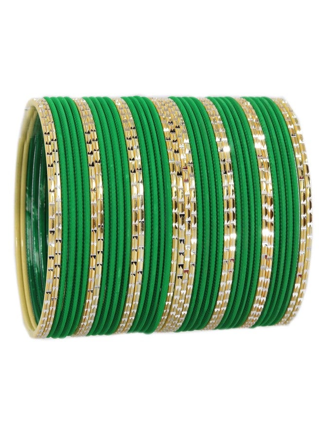 ZULKA Non-Precious Metal with Base Metal Engraved Pattern Glossy with Matte Finished Bangle set for Women and Girls, (Green_2.4 Inches), Pack of 40 Bangles - Image 2