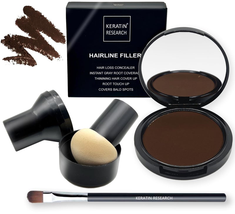 KERATIN RESEARCH Hairline Filler Unisex Mineral Powder Root Touch-Up Hair loss Concealer Scalp & Beard Bald Patch Coverage Fibers for Thinning Hair Waterproof Organic Natural look (WARM MED BROWN, XL) - Image 1