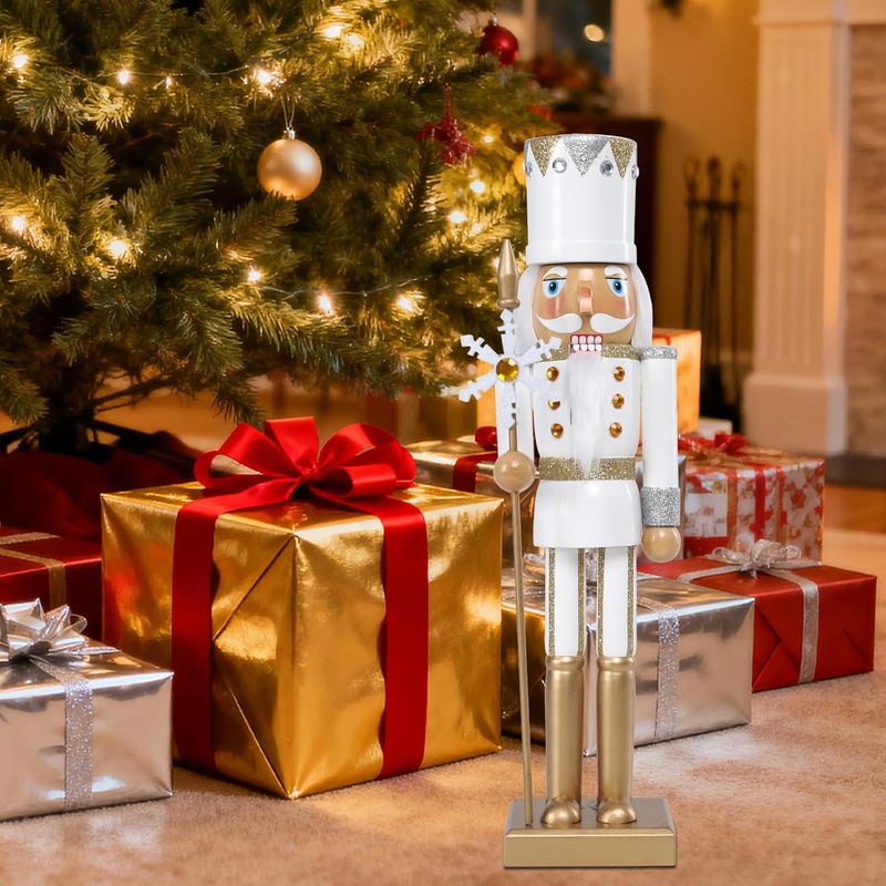Vipush Christmas Wooden Nutcracker Soldier - 15 Inch Snowflake Scepter Style Figure Ornament Desktop Xmas Puppet Decor Doll Pendant for Party Store Home - Image 3