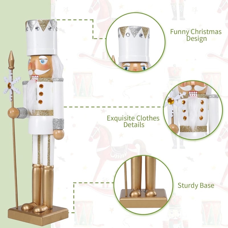 Vipush Christmas Wooden Nutcracker Soldier - 15 Inch Snowflake Scepter Style Figure Ornament Desktop Xmas Puppet Decor Doll Pendant for Party Store Home - Image 4