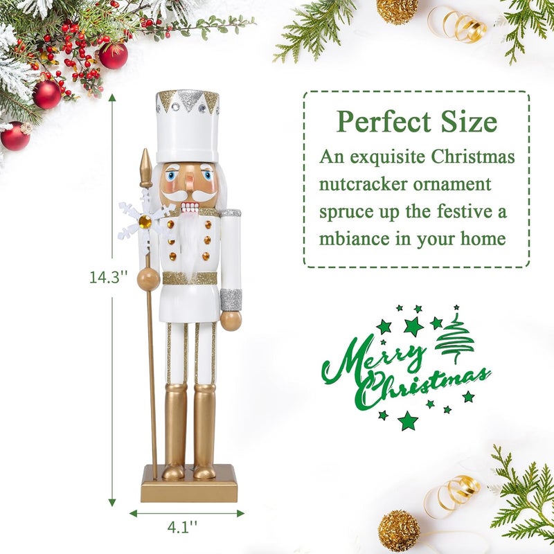 Vipush Christmas Wooden Nutcracker Soldier - 15 Inch Snowflake Scepter Style Figure Ornament Desktop Xmas Puppet Decor Doll Pendant for Party Store Home - Image 2