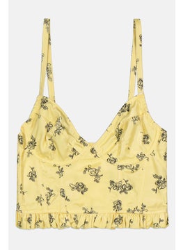 Women Corset Underwired Non Padded Bra, Yellow
