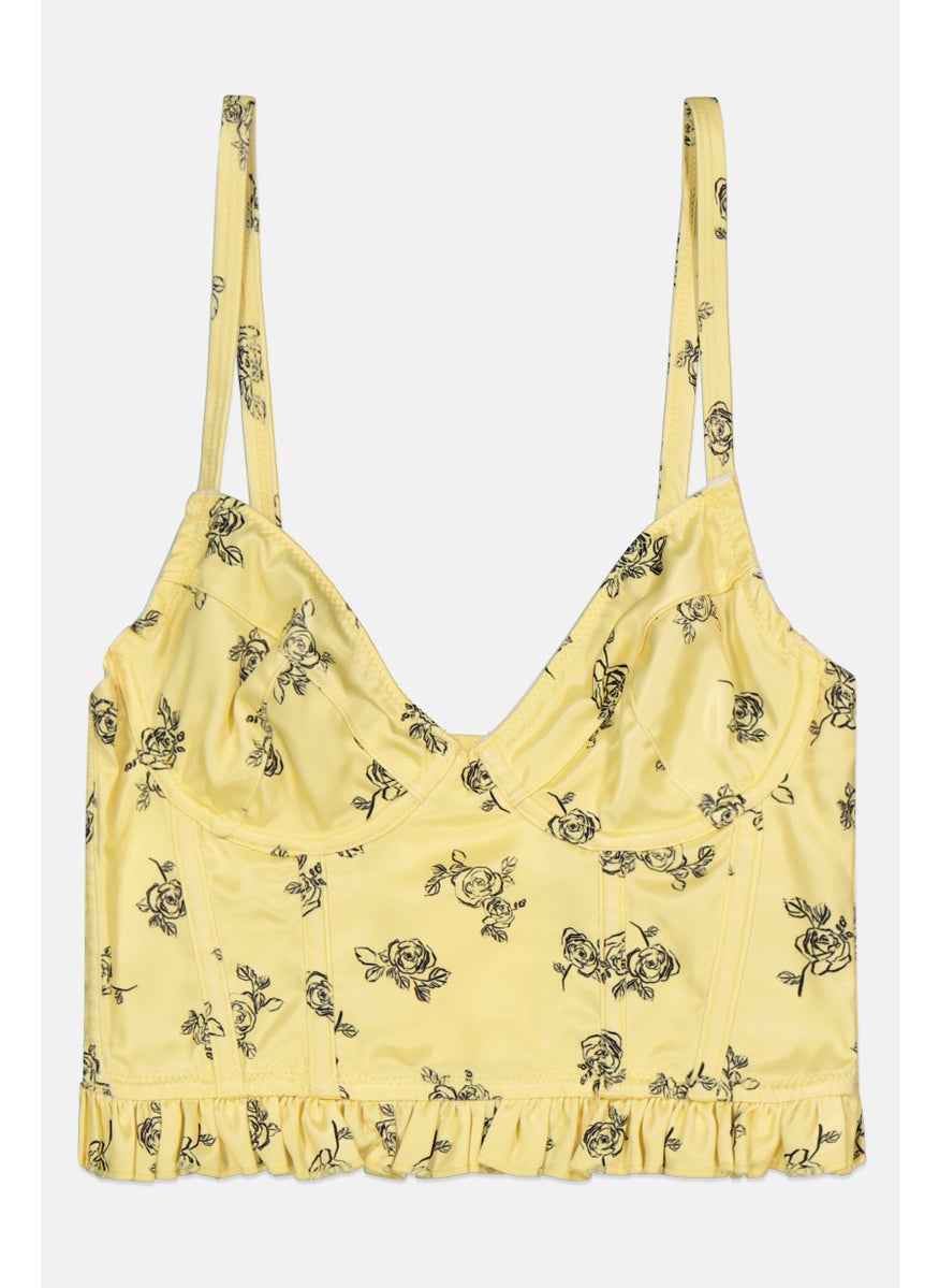 LOST INK - Women Corset Underwired Non Padded Bra, Yellow - Image 1