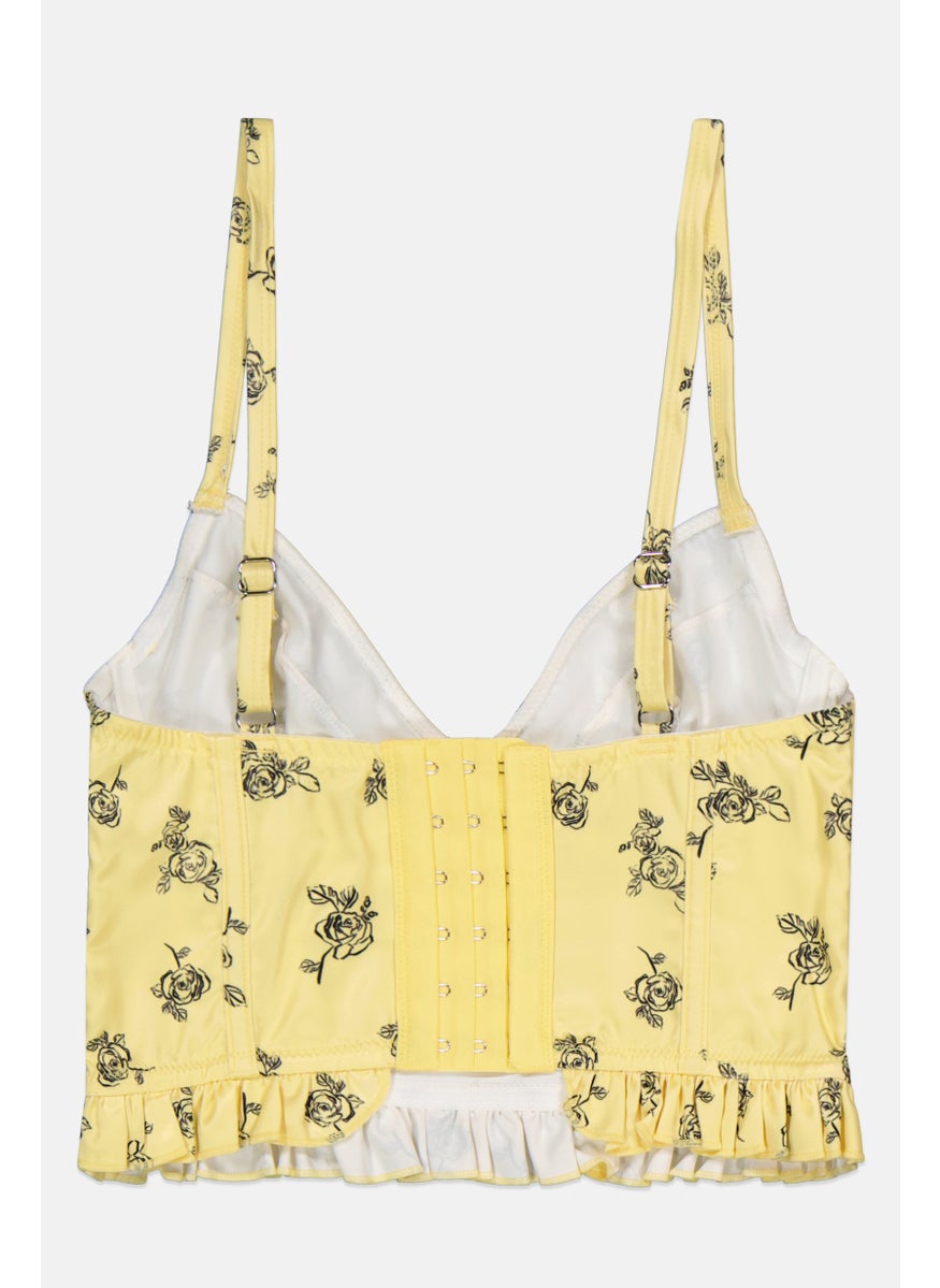 LOST INK - Women Corset Underwired Non Padded Bra, Yellow - Image 1