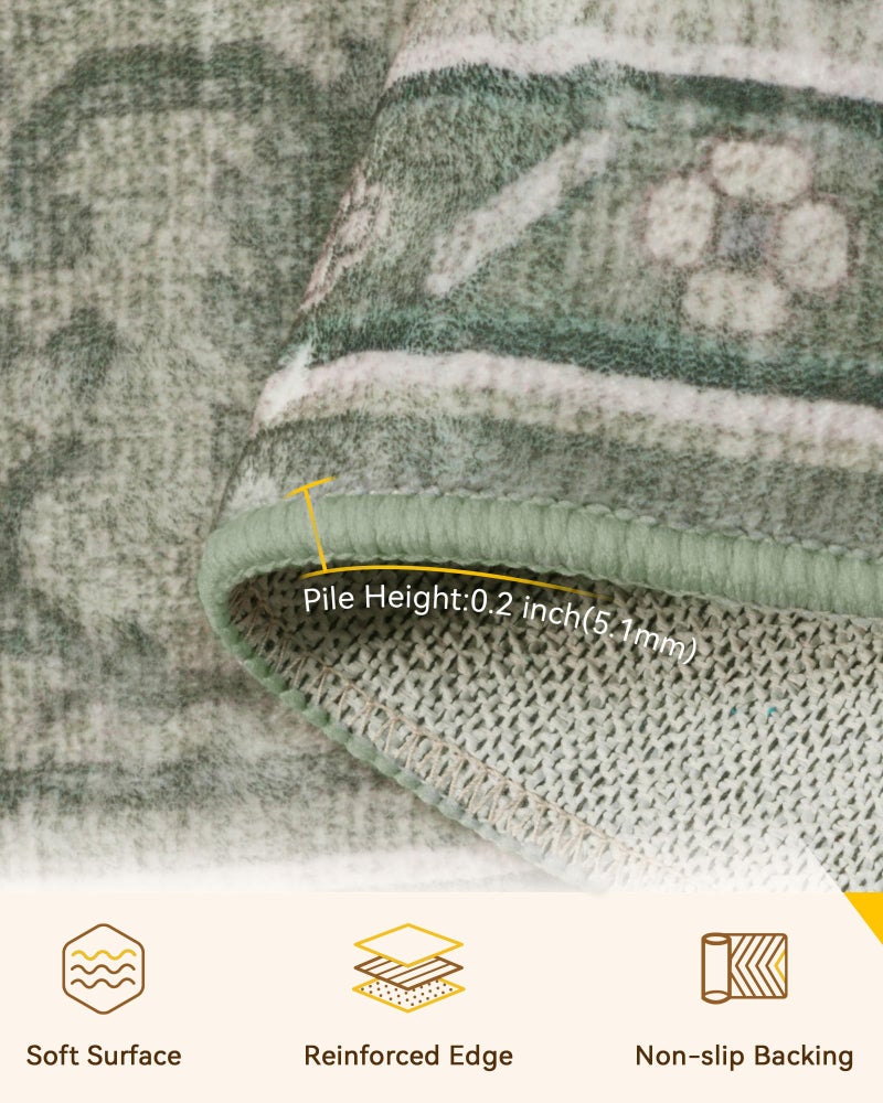 RELEANY Area Rugs 2'x6' Washable Non-Slip  Floral Vintage Distress Print Pattern Medallion Carpet for Living Room Bedroom Dining Room  Dark Green Gray - Image 5