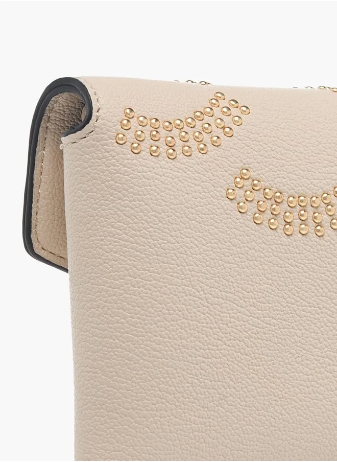 Celeste Womens Stud Detail Clutch With Chain Strap And Flap Closure