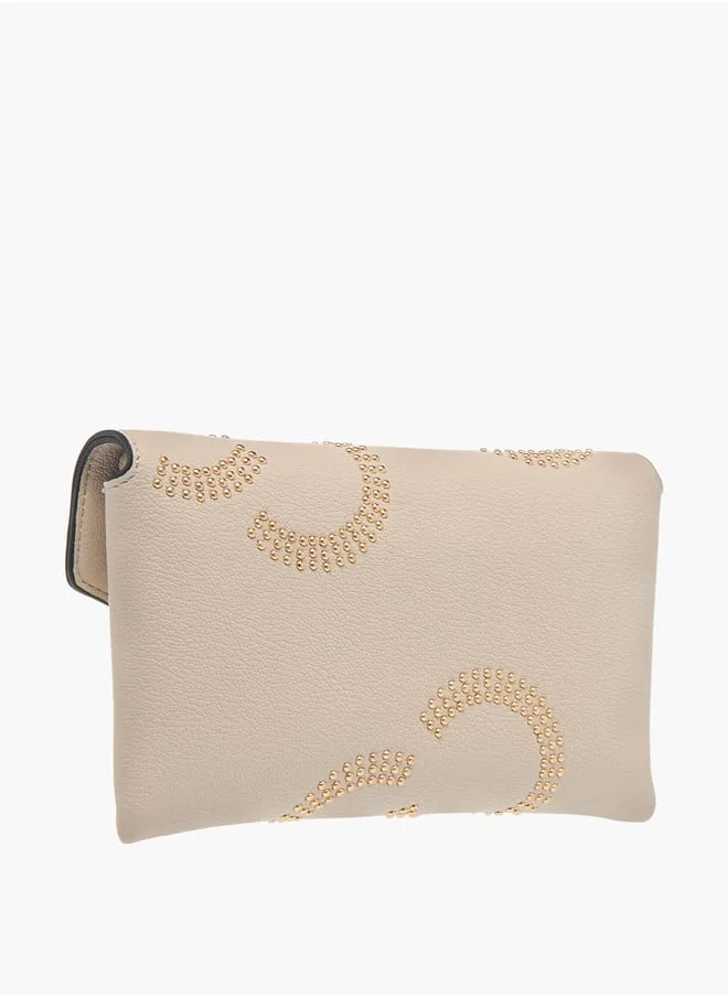 Celeste Womens Stud Detail Clutch With Chain Strap And Flap Closure