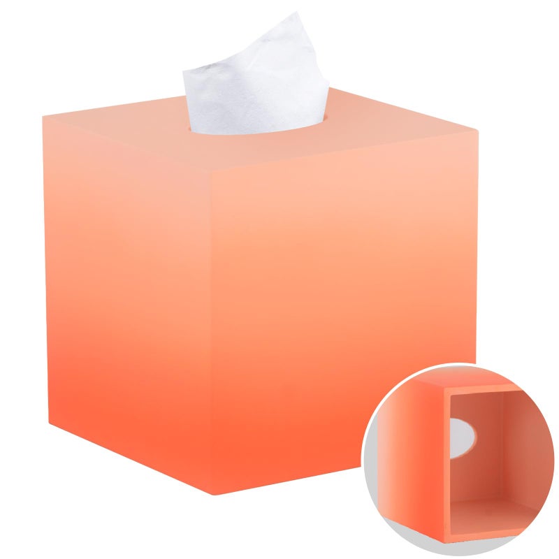 JUNGFORD HandPainted Gradient Resin Tissue Box Cover  Square Decorative Holder for Living Room Office  Bathroom HeavyDuty Design with Vibrant Gradient Colors Sunset Orange