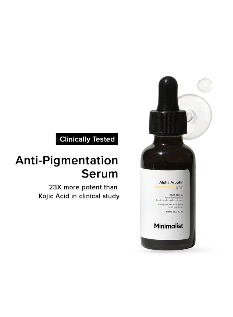 MINIMALIST 2% Alpha Arbutin Serum for Pigmentation And Dark Spots Removal | Anti-pigmentation Face Serum with Hyaluronic Acid to Remove Blemishes, Acne Marks And Tanning - Image 1