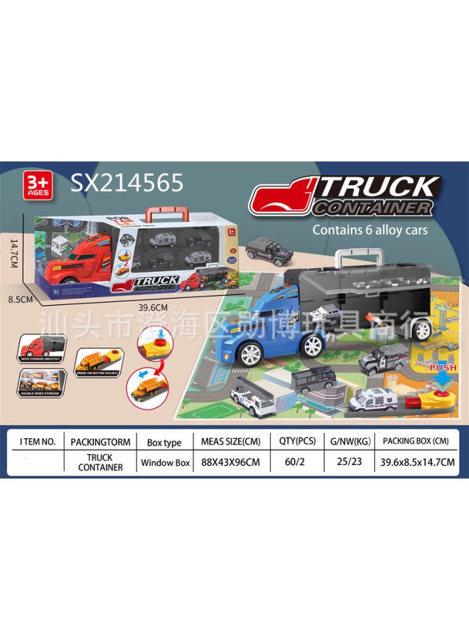 Children's Tractor Container Truck Ejection Car Police Engineering Fire Storage Car With Sliding Alloy Car Model Set-Color:SX214562  - Image 3