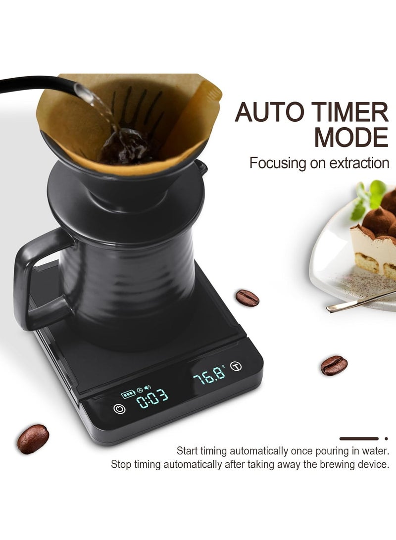 ايكي ايك ميزان القهوة مع مؤقت، ميزان المطبخ، صب أكثر من V60، مقياس رقمي للقهوة بالتنقيط مع شاشة LED وبساط مقاوم للحرارة ومضاد للانزلاق 3 كجم/0.1 جرام أسود 15*13*2.1 سم (البطاريات متضمنة) - Image 3