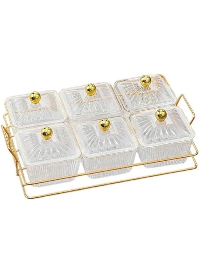 HOOKOR 6Pcs Nut and Candy Serving Tray, Divided Snack Serving Bowls, Plastic Compartment Appetizer Food Display Dish Platter with Lid Tray and Handle for Fruit Nuts Snacks Candy,White  - Image 1