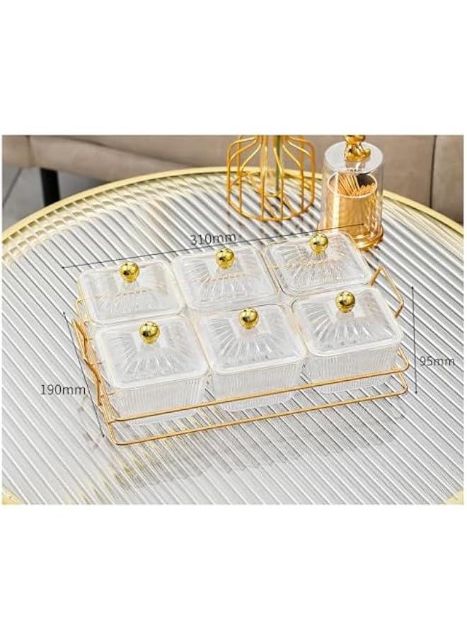 HOOKOR 6Pcs Nut and Candy Serving Tray, Divided Snack Serving Bowls, Plastic Compartment Appetizer Food Display Dish Platter with Lid Tray and Handle for Fruit Nuts Snacks Candy,White  - Image 2