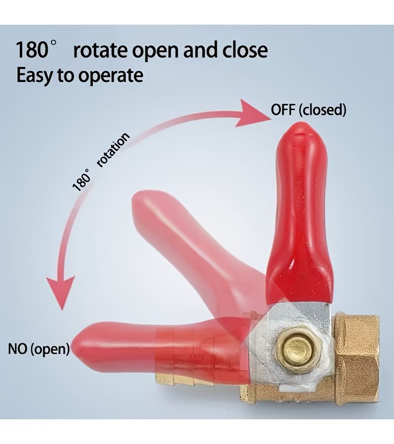 2Pcs Hand Held Red Handle Brass Ball Valve 1/4 Inch Joint 12mm For Hose Pipe Air Water Control - Image 4