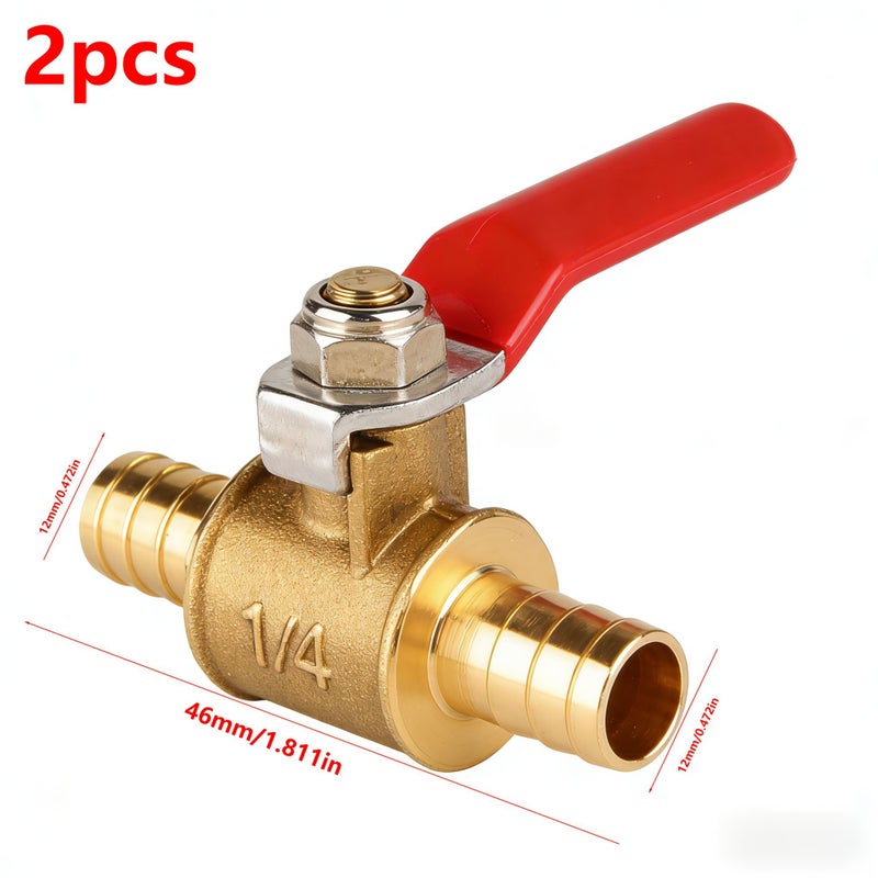 2Pcs Hand Held Red Handle Brass Ball Valve 1/4 Inch Joint 12mm For Hose Pipe Air Water Control - Image 3