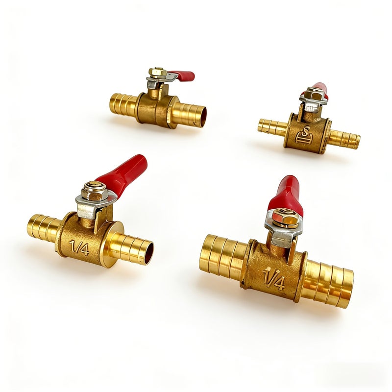 2Pcs Hand Held Red Handle Brass Ball Valve 1/4 Inch Joint 12mm For Hose Pipe Air Water Control - Image 5