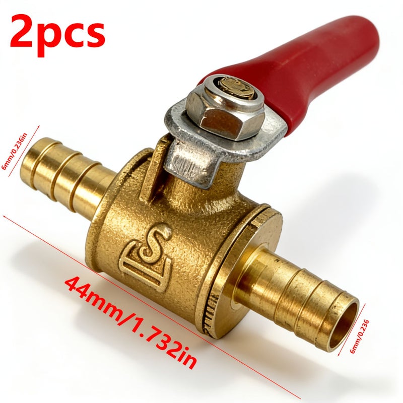 2Pcs Hand Held Red Handle Brass Ball Valve 1/4 Inch Joint 12mm For Hose Pipe Air Water Control - Image 1