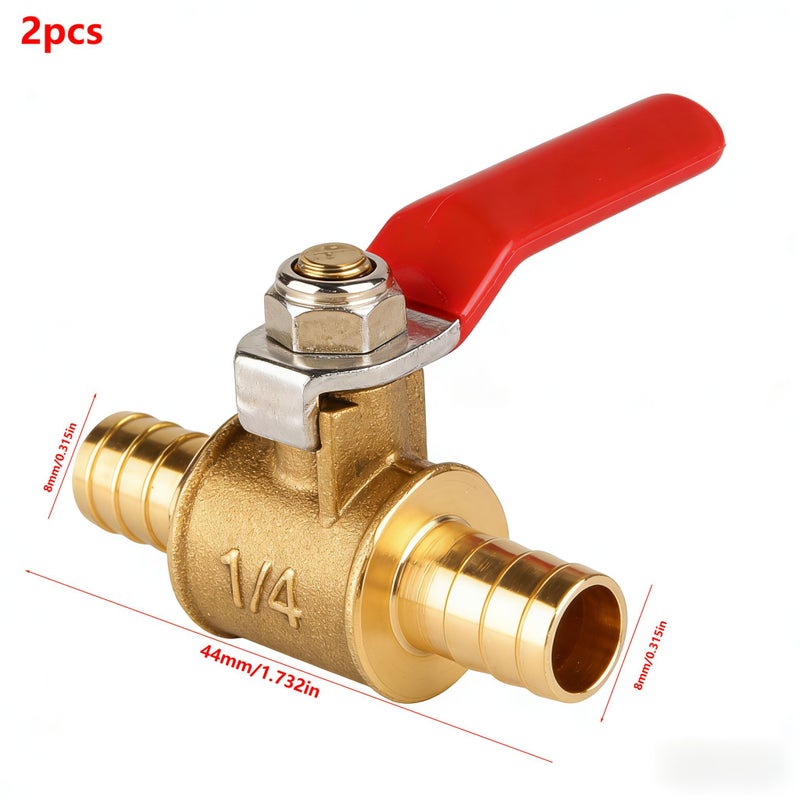 2Pcs Hand Held Red Handle Brass Ball Valve 1/4 Inch Joint 12mm For Hose Pipe Air Water Control - Image 2