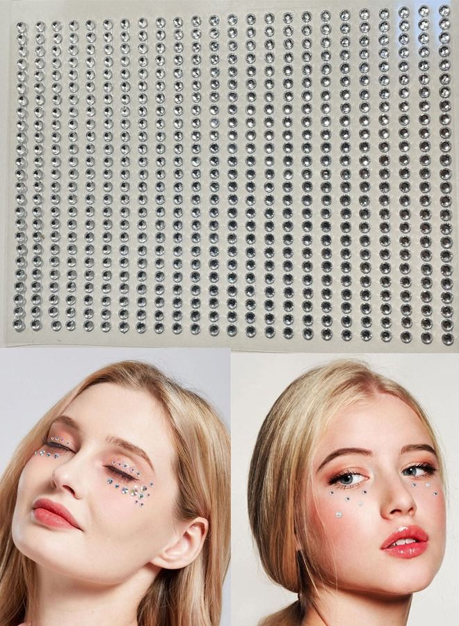 600 قطعة ملصقات تاتو الوجة والجسم من حجر الراين ذاتية اللصق احجار كريستالية لامعة مناسبة لتزيين الوجه والجسم والأظافر - Image 1