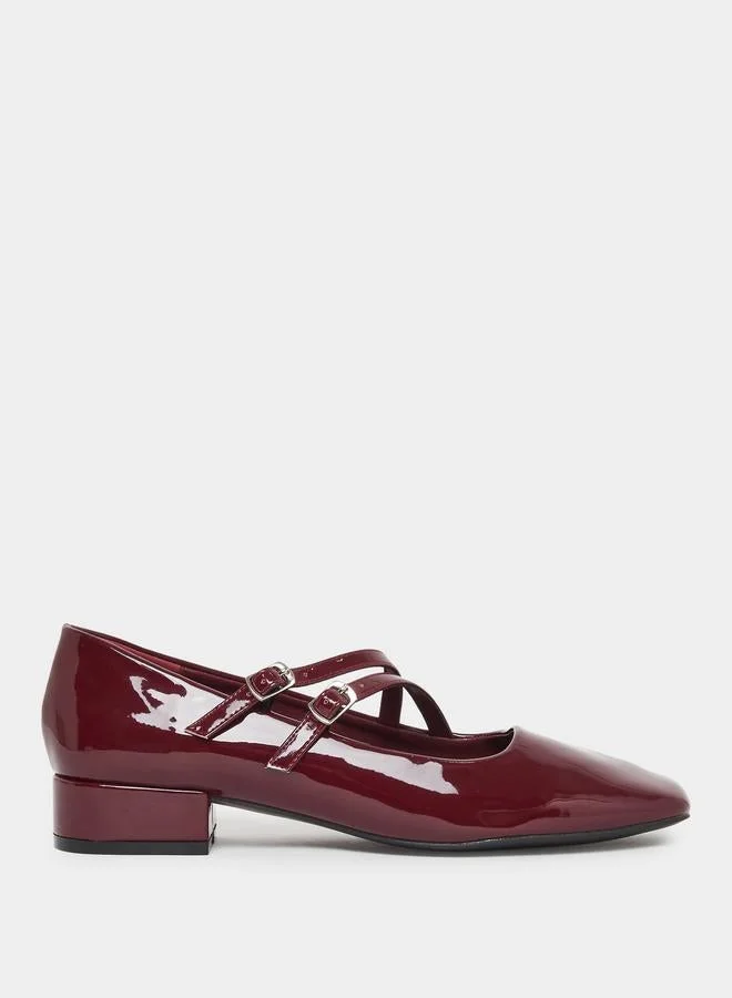 Burgundy Patent Square Toe Mary Jane Shoes
