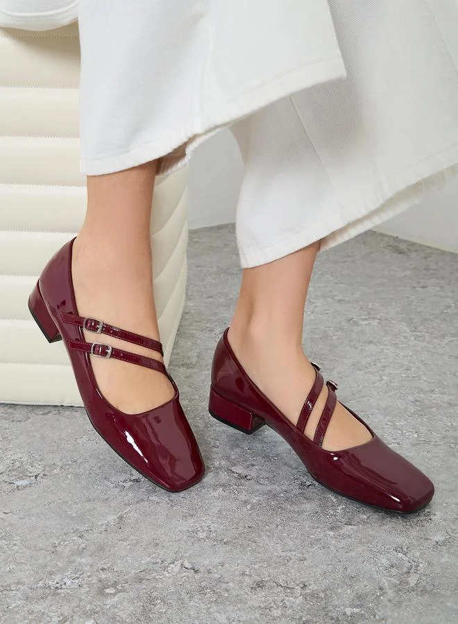 Styli Burgundy Patent Square Toe Mary Jane Shoes