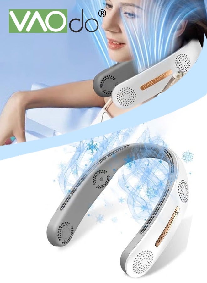 فاو دو مروحة عنق محمولة هادئة 2400 مللي أمبير في الساعة، مروحة صغيرة بدون شفرات بتدفق هواء بارد 360 درجة، مروحة شخصية قابلة لإعادة الشحن عبر USB بثلاث سرعات للتبريد، للاستخدام الداخلي والخارجي - Image 1