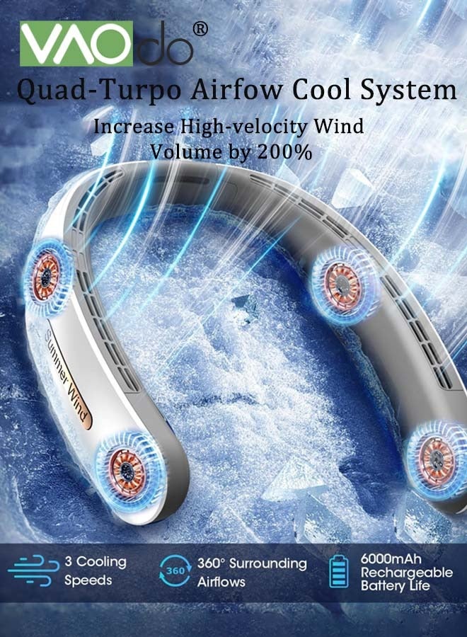 فاو دو مروحة عنق محمولة هادئة 2400 مللي أمبير في الساعة، مروحة صغيرة بدون شفرات بتدفق هواء بارد 360 درجة، مروحة شخصية قابلة لإعادة الشحن عبر USB بثلاث سرعات للتبريد، للاستخدام الداخلي والخارجي - Image 4