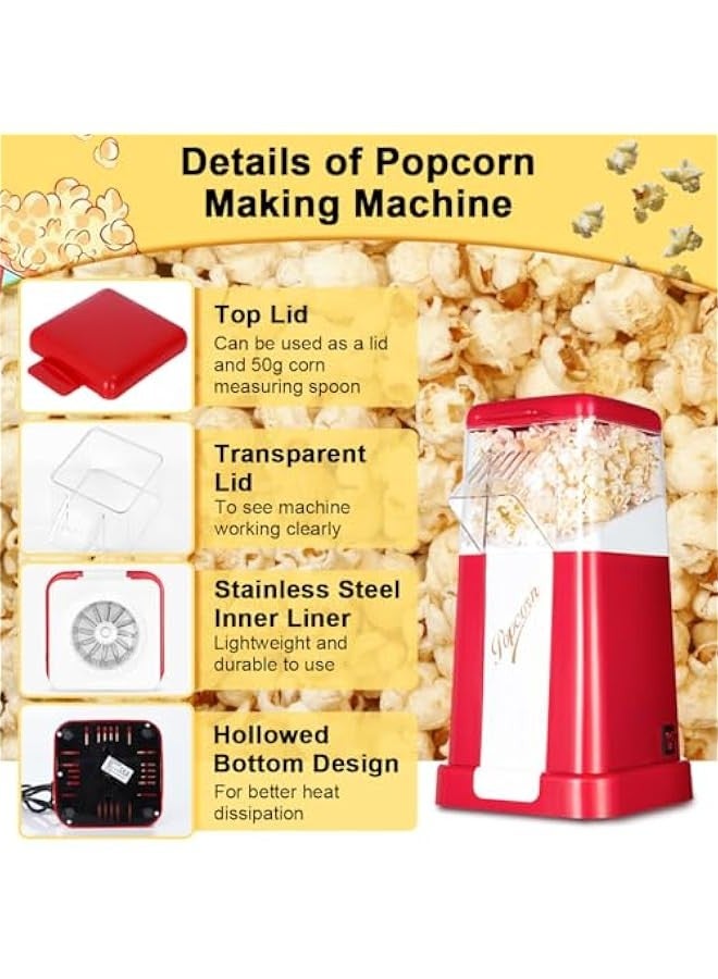 بيوينتي ماكينة صنع الفشار بالهواء الساخن مع غطاء قياس، ماكينة صنع فشار اوتوماتيكية صغيرة صحية خالية من الزيت، سعة 50 غرام للحبوب، 3 دقائق، طعام جاهز لليالي الافلام المنزلية والسينما والحفلات واعياد الميلاد - Image 3