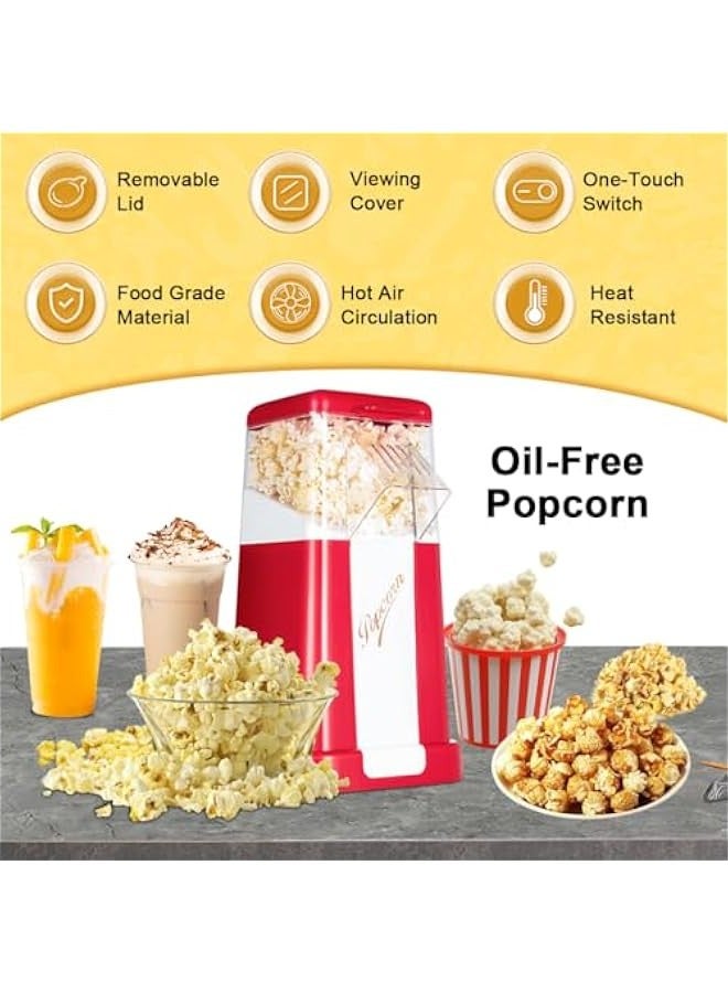 بيوينتي ماكينة صنع الفشار بالهواء الساخن مع غطاء قياس، ماكينة صنع فشار اوتوماتيكية صغيرة صحية خالية من الزيت، سعة 50 غرام للحبوب، 3 دقائق، طعام جاهز لليالي الافلام المنزلية والسينما والحفلات واعياد الميلاد - Image 4