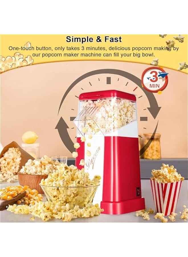 بيوينتي ماكينة صنع الفشار بالهواء الساخن مع غطاء قياس، ماكينة صنع فشار اوتوماتيكية صغيرة صحية خالية من الزيت، سعة 50 غرام للحبوب، 3 دقائق، طعام جاهز لليالي الافلام المنزلية والسينما والحفلات واعياد الميلاد - Image 5