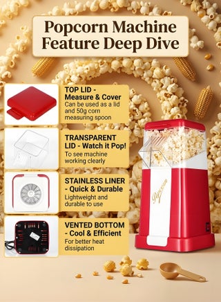 Popcorn Popper, Hot Air Popcorn Maker Machine with Measuring Lid Automatic Mini Healthy Oil-Free Popcorn Making Machine, 50g Grain Capacity 3Mins Ready Food for Movie Nights Home Cinema Party Birthday - view 3