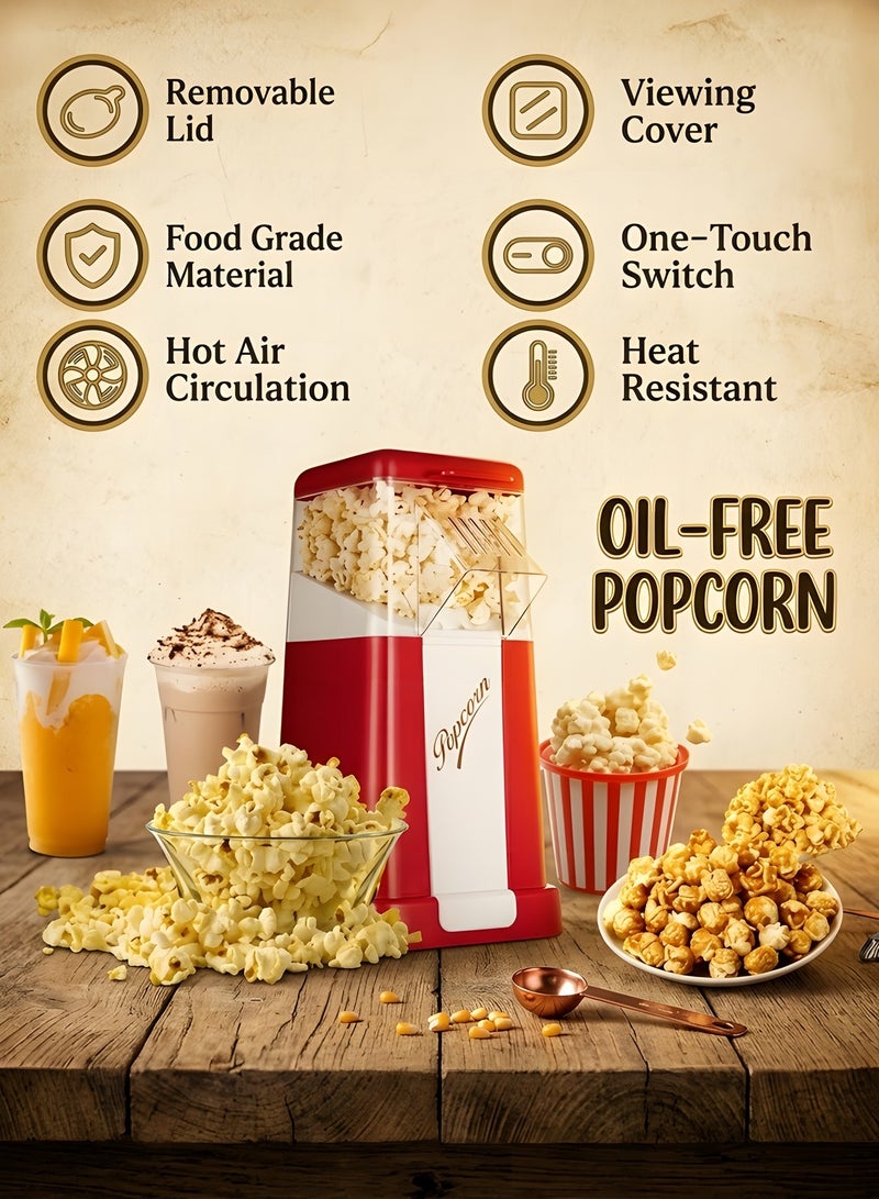 بيوينتي ماكينة صنع الفشار بالهواء الساخن مع غطاء قياس، ماكينة صنع فشار اوتوماتيكية صغيرة صحية خالية من الزيت، سعة 50 غرام للحبوب، 3 دقائق، طعام جاهز لليالي الافلام المنزلية والسينما والحفلات واعياد الميلاد - Image 4