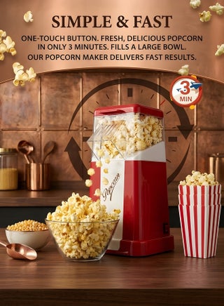 Popcorn Popper, Hot Air Popcorn Maker Machine with Measuring Lid Automatic Mini Healthy Oil-Free Popcorn Making Machine, 50g Grain Capacity 3Mins Ready Food for Movie Nights Home Cinema Party Birthday - view 5
