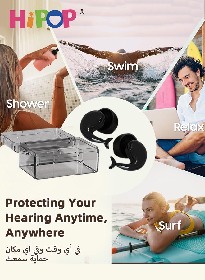 Silicone Earplugs Set with 3 Sizes, Earplugs Set for Kids and Adults, Silicone Waterproof Ergonomic Design Noise Reduction with Replacable Tips and Storage Box for Swimming, Sleeping, and Travel