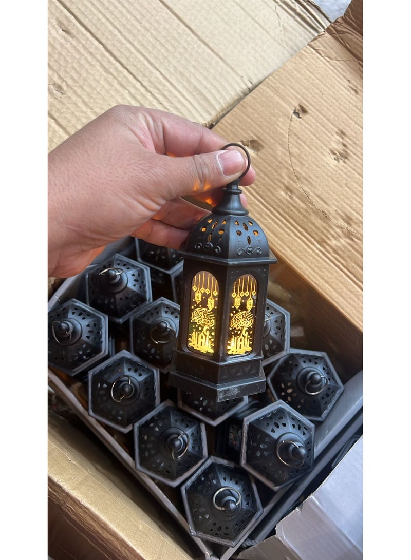 Ramadan Hanging Light Lantern Eid Mubarak Lamp LED Night Light Happy Eid Ramadan Festival Lamp Tabletop Lantern Decor for Festival Home (Black) - Image 1