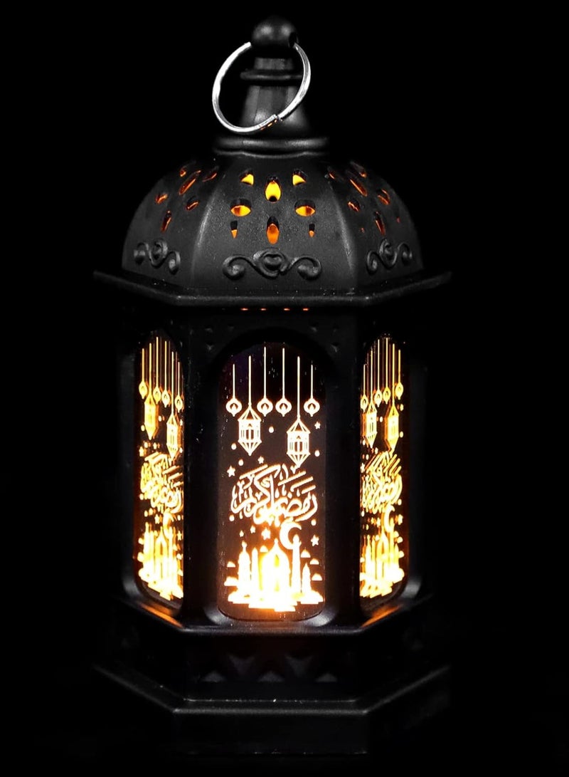 Ramadan Hanging Light Lantern Eid Mubarak Lamp LED Night Light Happy Eid Ramadan Festival Lamp Tabletop Lantern Decor for Festival Home (Black) - Image 2