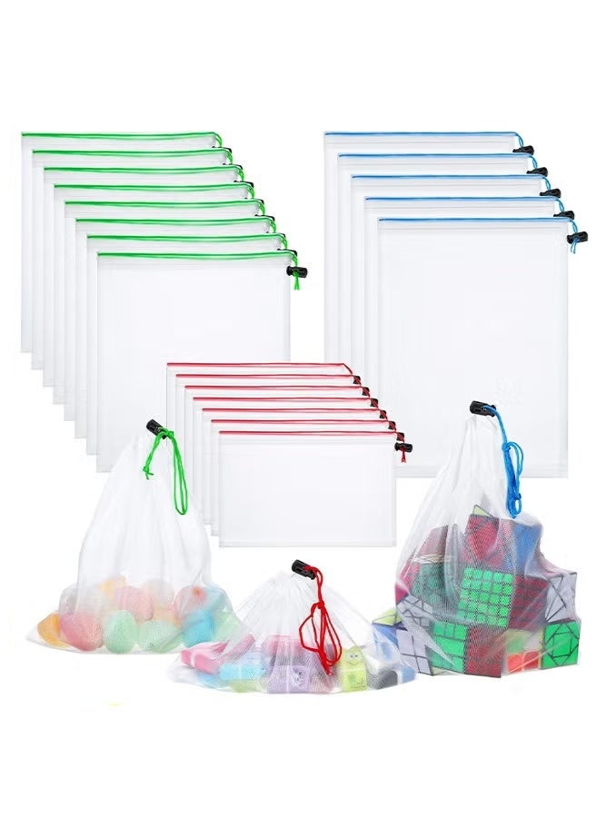 20 Pieces Reusable Produce Bags Mesh Pouch, Toy Storage Bags Drawstring Washable Organization 5 Large 8 Medium 7 Small for School Office, Puzzles Games Storage (Multicolour) - Image 1