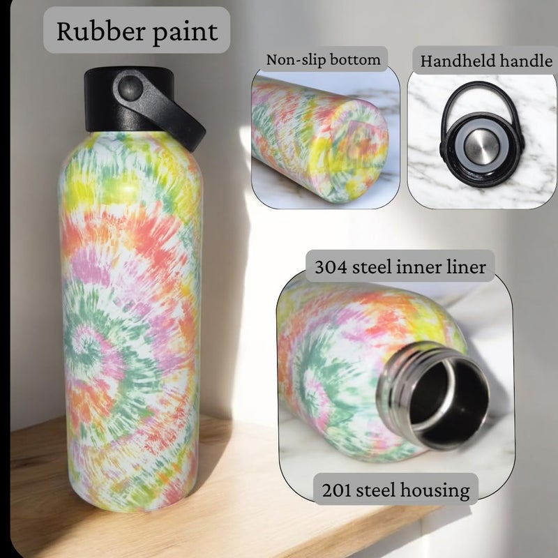 Generic 500ml Stainless Steel Vacuum Insulated Water Bottle TieDye Pattern Design LeakProof Durable Flask Keeps Drinks Hot or Cold for Hours Yellow Pink Green Red White  - Image 4