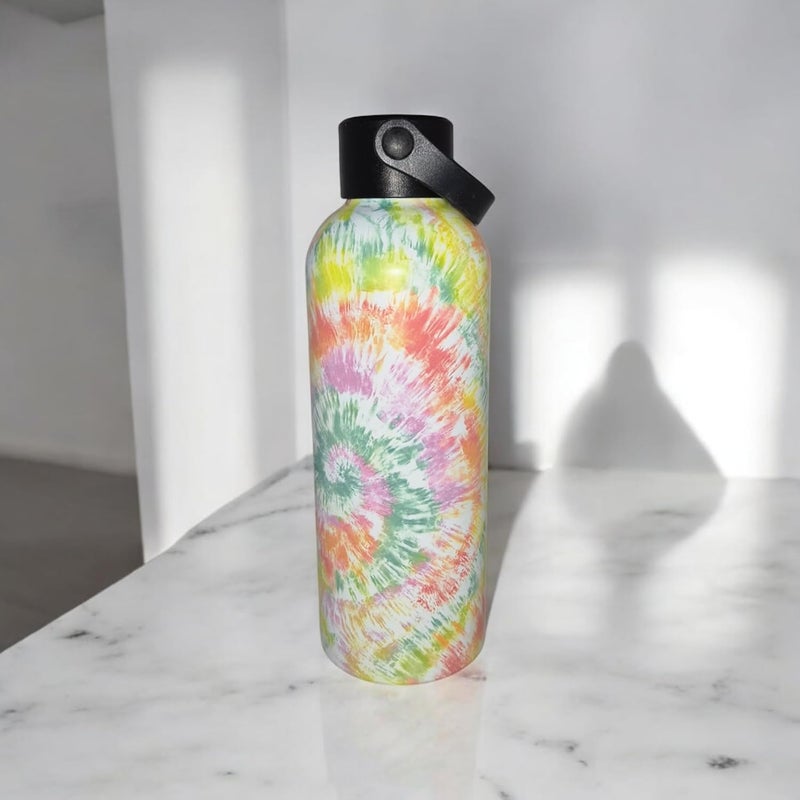 Generic 500ml Stainless Steel Vacuum Insulated Water Bottle TieDye Pattern Design LeakProof Durable Flask Keeps Drinks Hot or Cold for Hours Yellow Pink Green Red White  - Image 1