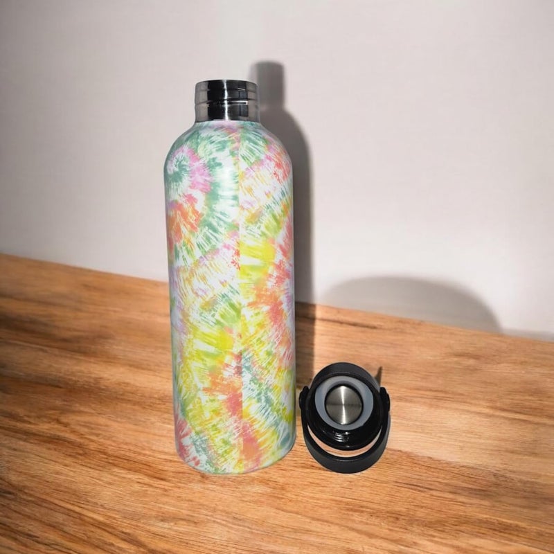 Generic 500ml Stainless Steel Vacuum Insulated Water Bottle TieDye Pattern Design LeakProof Durable Flask Keeps Drinks Hot or Cold for Hours Yellow Pink Green Red White  - Image 3