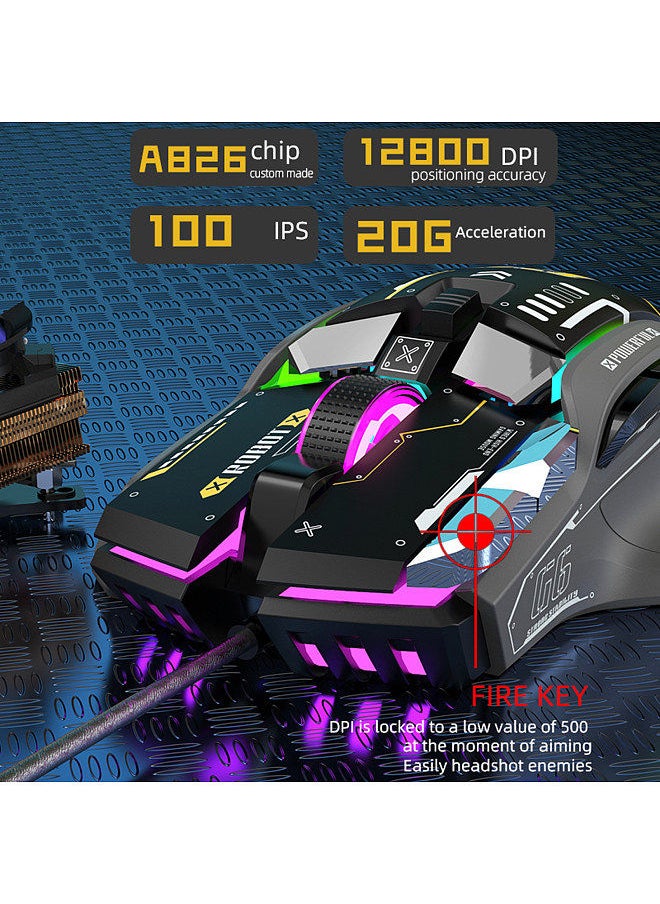Generic - G6 RGB 12-Key Mechanical Mouse Wired Gaming Mosue Ergonomic Design 10-key Macro Programmable Setting 6-Speed Adjustable DPI 13 RGB Lighting Modes - Image 1
