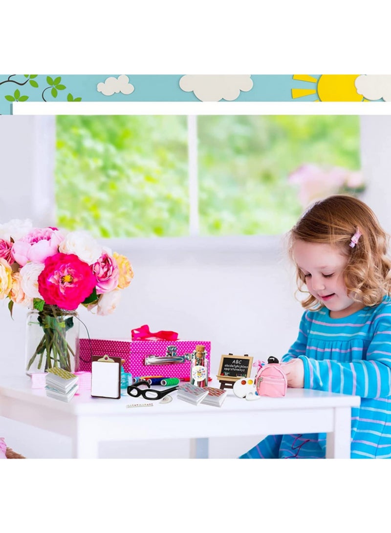 Mini Doll School Supplies Set Dollhouse Simulation Learning Props with Backpack Books Pencil Pen Ruler Blackboard Holder Clipboard Glasses Palette Paper and Cutting Mat Accessories - Image 4