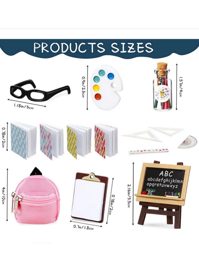 Mini Doll School Supplies Set Dollhouse Simulation Learning Props with Backpack Books Pencil Pen Ruler Blackboard Holder Clipboard Glasses Palette Paper and Cutting Mat Accessories - Image 2
