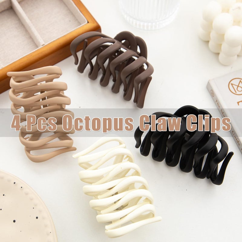 Seneeel 4 Pcs Octopus Claw Clips Octopus Hair Claw Clips for Women 3.8" Large Hair Claw Clip for Women Strong Grip Non-slip Jaw Clip for Thick,natural color - Image 4