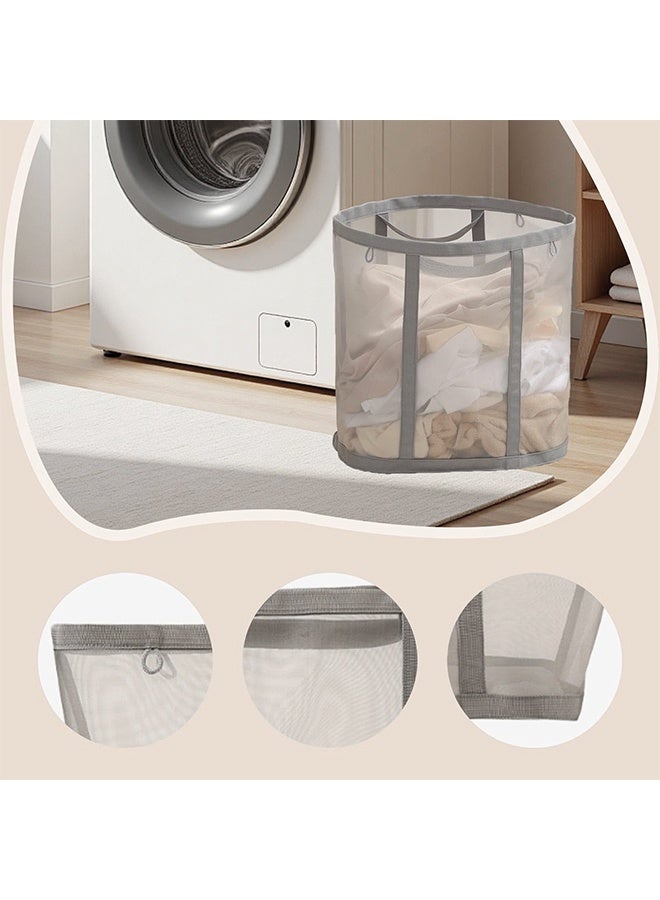 1 Pack Gray Mesh Laundry Basket with Handles Breathable Folding Hamper Wash Bag Organizer for Toys Bed Sheets Clothes Home Bathroom Bedroom Laundry Room Use - Image 4