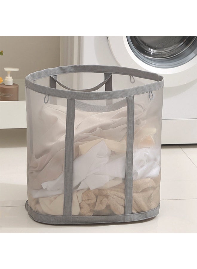 1 Pack Gray Mesh Laundry Basket with Handles Breathable Folding Hamper Wash Bag Organizer for Toys Bed Sheets Clothes Home Bathroom Bedroom Laundry Room Use - Image 3