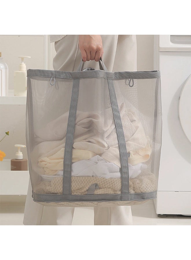 1 Pack Gray Mesh Laundry Basket with Handles Breathable Folding Hamper Wash Bag Organizer for Toys Bed Sheets Clothes Home Bathroom Bedroom Laundry Room Use - Image 2