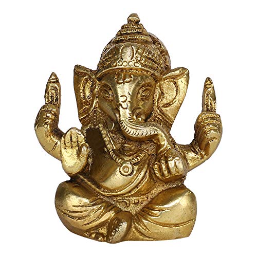 GURU JEE™ Brass Statue Ganpati Long Ear Ganesha Small Idol Murti for Pooja Mandir Gifts - Image 1